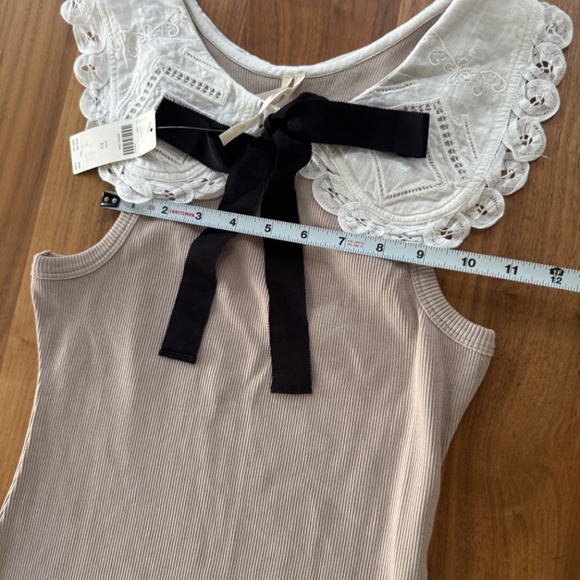Anthropologie Beige Tank Top with White Lace Collar - Picture 12 of 12